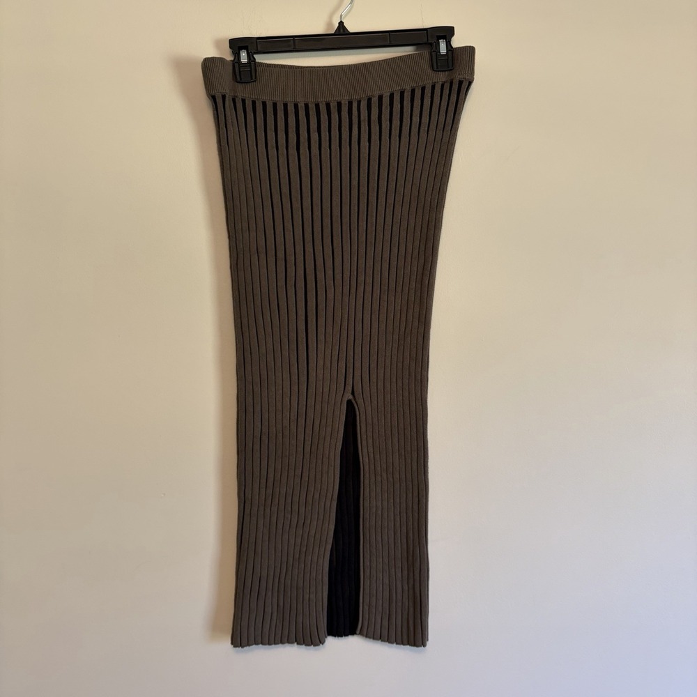 naadam‎ Small Plaited Cashmere-Blend Midi Pencil Skirt Green Black Slit Stretch